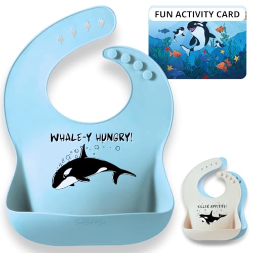 Image of Animal Silicone Bibs for Babies - 2 Pack Sea Life Bibs for Boys and Girls - Easy to Clean Adjustable