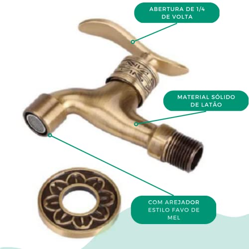 Torneira de Parede em Latão na Cor Bronze Ouro Velho para Banheiro Oratório Lavabo Jardim (Bronze)