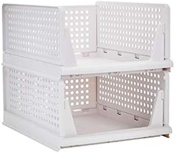 Ygapuzi 2Pack Stackable Clothes Storage Basket Organizer Sliding Cabinet Drawer Shelf DIY Divider Separator Desktop Container for Wardrobe Cupboard Kitchen Bathroom Office (White)