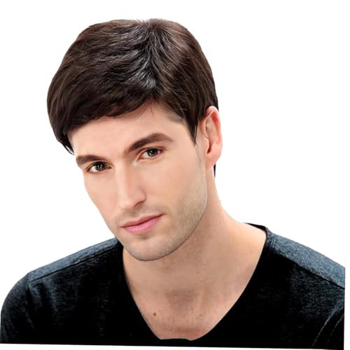 Dsimeig Uomini Corto Parrucca Marrone Sostituzione Naturale Costume Sintetico Halloween Parrucche Piene