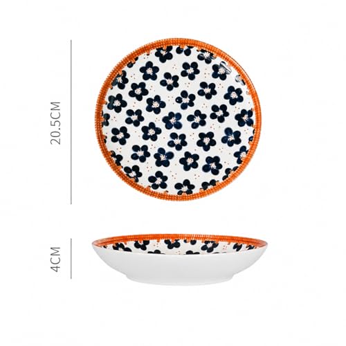 Image of Ceramic Dinner Plates Set of 2, 8 Inch Porcelain Salad Dessert Round Plates, Microwave, Oven and Dishwasher Safe, Kitchen Plates, Serving Dishes Plates (1 Plate 2 Bowl Big Flower Print, 1)