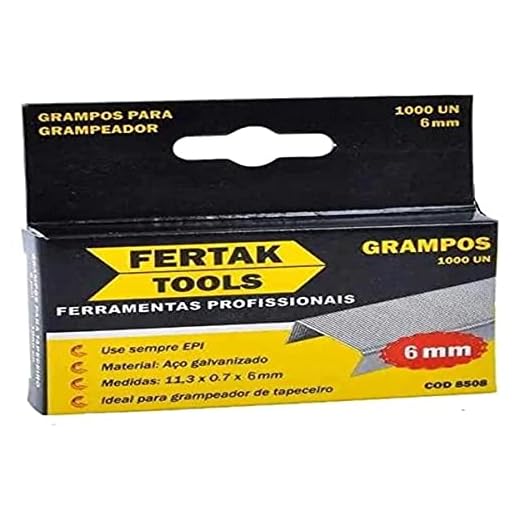Fertak Grampo Para Grampeador Tapeceiro 6 Mm Galvazinado 1000 Grampos Prata