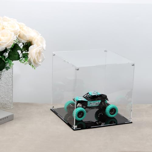 Image of 12 Inch Clear Acrylic Case for Display with Black Base | Cube Display Acrylic Box for Collectibles, Alternative Glass Case for Display Figures Home Storage Organizing Arts Showcase