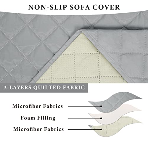 Yastouay Reversible Quilted Sofa Cover, Waterproof Couch Cover For 3 Cushion Couch Sofa, Washable Sofa Slipcover Furniture Protector With Non-Slip Foam And Elastic Strap For Dogs, Pets, Kids, Gray #TOP6