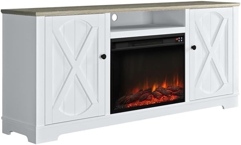 LIVILAND 70" Farmhouse TV Stand with Fireplace for TVs Upto 75" Gray/White