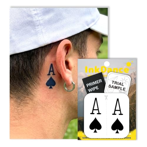 InkDance Semi-Permanent Tattoo, Lucky Ace, Spades, Long Lasting Temporary Tattoos, Waterproof Plant-Based Ink, Lasts 1-2 Weeks, Color Develops in 24 Hours MNF148, Set of 2