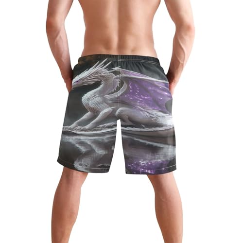 Purple White Dragon Men's Sportwear Swim Trunks Quick Dry Board Shorts with Lining S S04062743