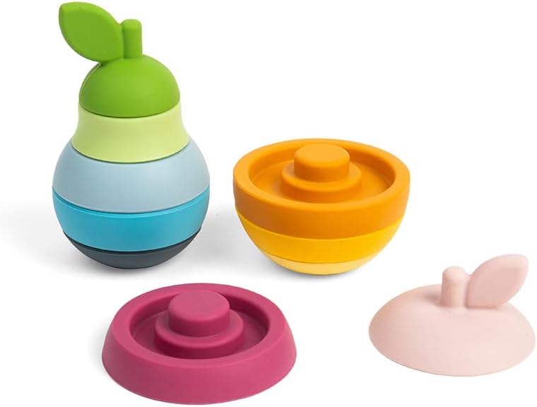 Bigjigs Toys Stacking Apple & Pear - 10 Piece Baby Stacking Toy, Silicone Baby Stacking Rings, Teething Toys, Montessori Toys for Babies