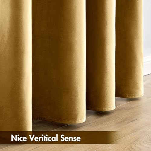Image of MIULEE Golden Blackout Velvet Curtains Drapes 96 Inch Long 52 inchx96 inch Bedroom