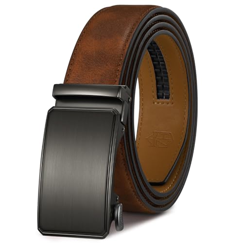 Zitahli Mens Belt Leather Ratchet Belt -Customizable Fit For Dress Casual Every Day with Adjustable Buckle