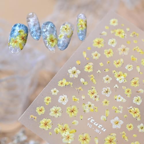 Flower Nail Stickers Yellow Floral Nail Decals Petal Nail Designs