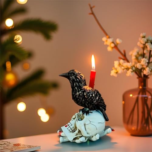 Christmas Raven Skull Candle Holder Gothic Decor