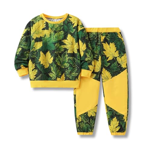 Klyatpxoen Size 7 8 Years Boys Outfits Long Sleeve Sweatshirt and Pants 2PCS Boy Fashion Fall Winter Outfits Set Yellow Camouflage (7-8Y)