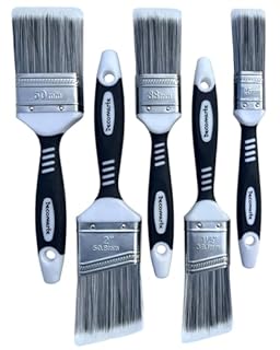 Decomarte Paint Brush Set for Painting Cabinets, Small Fence Wall Stain Brushes Assortment, Smooth Synthetic Short Bristle Paintbrushes with Soft Grips – Double Thick Chip Brush Variety- Pack of 5