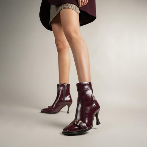 Image of Theater Women Hendrix Square-Toe Ankle Boots | Chic Kitten Heel Winter Boots with Side Zip | Stylish & Comfortable for Work, Party & Casual Wear