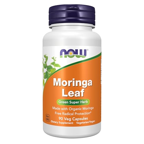 NOW Supplements Moringa Leaf Green Super Herb Made with Organic Moringa Free Radical Protection* 90 Veg Capsules