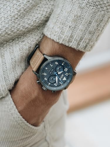 Image of AVI-8 Men's 43.5mm Hawker Hurricane Carey Dual Time Watch with Leather Strap AV-4088