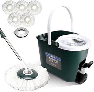 Masthome Mop and Buckets Sets, Spin Mop and Bucket with Foot Pedal & 5 Microfibre Mop Pads, Floor Mops for Cleaning Hardwood Laminate Tile Floors, Send Floor Scrub Brush
