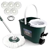 Masthome Balai à Franges et Seau Essoreur, Seau Essoreur à Pédale avec Balai Rotatif à 360°, Essorage Facile, avec 5 Serpillères Réutilisables en Microfibre, pour Nettoyage sols, 8L