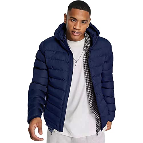 Jaqueta Puffer Poliéster Azul Marinho Casual Com Bolsos (as2, alpha, s, regular, regular)