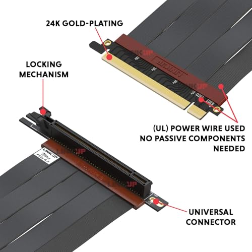 Image of LINKUP - Ultra PCIe 4.0 X16 Riser Cable (Reconditioned) [RTX4090 RX6950XT x570 B550 Z690 Tested] Vertical Mount Gaming PCI Express Gen4┃Universal 90 Degree Socket (10cm / 3.9 inch) 3.0 Gen3 Compatible