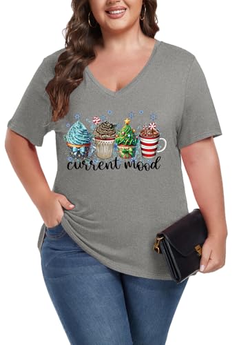Image of ForHailey Women's Plus Size Short Sleeve Tee Shirt V Neck Basic Ladies Loose Fit T Shirt 1X-5X