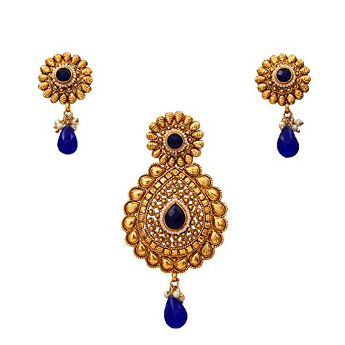 Juego de colgante de lujo chapado en oro con cristales azules para mujer
