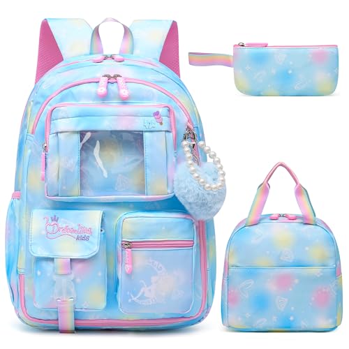 Alrisg Mochila Sweet Girls – Mochila escolar elegante resistente a respingos com vários bolsos e compartimento moderno para laptop, Azul, 17in Sets, Mochilas Daypack