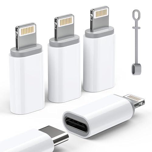 MFi Certified USB C to Lightning Adapter 4-Pack 27W Fast Charging & Data Sync Lightning to USB Type C Cable Adapter for iPhone 14/13/12/Pro/Max iPad AirPods with Anti-Loss Lanyard Not for Audio/OTG