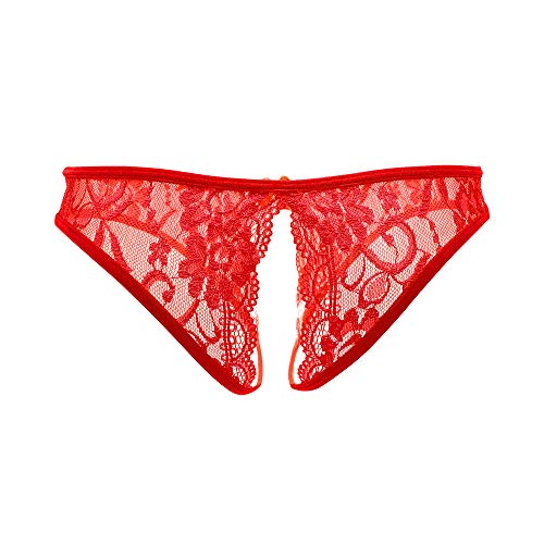 Slithice Women Sexy Floral Lace Briefs With Cute Bow Center (Red, M) #TOP2