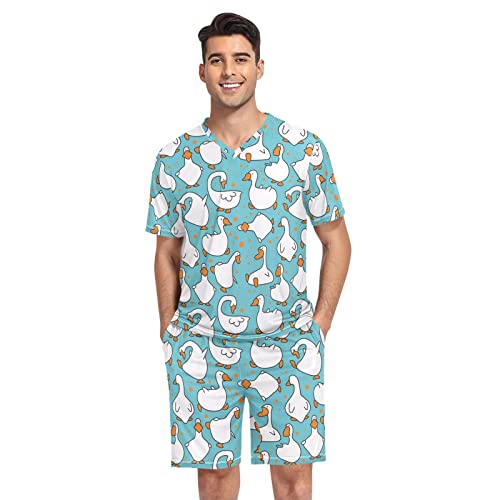 Men's Pajama Sets Funny Goose Pattern Sleepwear Short Sleeve Lounge Sets for Men
