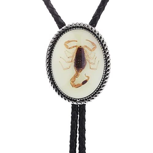 Amadw Native American White 3D Scorpion Animal Bolo Tie Rodeo Cowboy Leather Necktie Western Necklace For Men, Women, 1.89 Inch X 1.50 Inch #TOP1