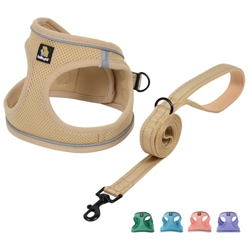 BELLA & PAL Hundegeschirr Kleine Hunde mit Leine, Step-in Geschirr aus Air Mesh, Anti Zug Reflektierend Atmungsaktiv Brustgeschirr, Welpengeschirr für Kleine Hunde, Katzengeschirr, Khaki, XXS