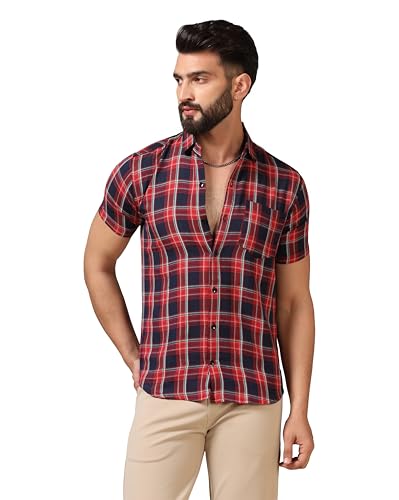 Image of TOPLOT Men's Regular Fit Casual Shirt Checks Design with Spread Collar & Half Sleeves