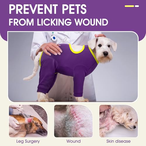 Image of IDOMIK Dog Recovery Suit After Surgery,Long Sleeve Dog Surgical Onesie for Surgery,Soft Breathable Pet Pajamas Anti Shedding,Adjustable Bodysuit Prevent Licking Wound,Cone Collar Alternative,Purple,L
