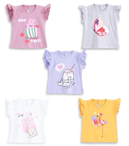 Image of YUV 100% Cotton Infant Baby Girls Printed Tshirts, Pack of 5