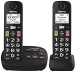 Panasonic Cordless Phone, Easy to Use with Large Display and Big Buttons, Flashing Favourites Key, Call Block, 2 Cordless Handsets - KX-TGU122CB (Black)