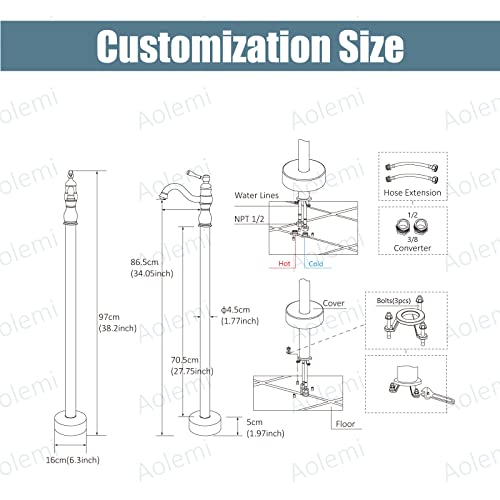 Aolemi Freestanding Tub Filler Polish Chrome Swivel Tub Spout Only Single Function Without Handheld Spray Single Lever Floor Mount Bathtub Faucet Single Handle Bathtub Mixer Tap #TOP1