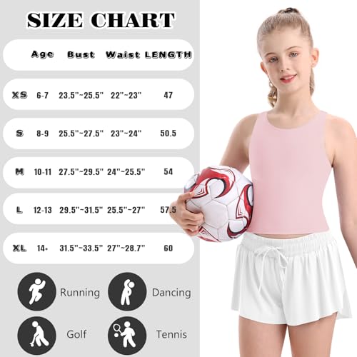 Image of DOCUMO Girls Tank Tops Double Lined Racerback Crop Tops for Kids Sleeveless Workout Tops for Dance, Yoga, Running, Sports