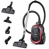 Lehmann Aspirateur sans Sac, Technologie Cyclonique Puissante, Double Filtre HEPA pour Allergiques, Capacité 2,5 L, Compact, Aspirateur Traîneau pour Tapis et Sols, Set d’Accessoires, Noir/Rouge