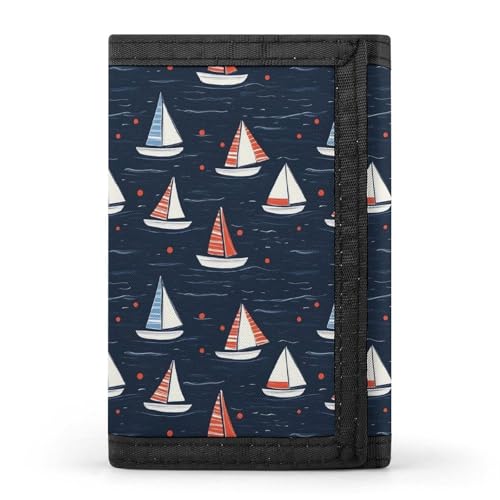 Sailboat Red Blue Print Wallet for Men, 8 Credit Card Holder Slim Minimalist Front Pocket Small Mens Bifold Wallets