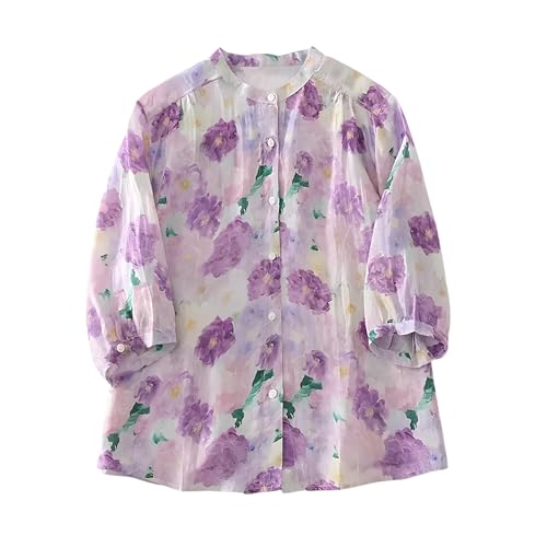 Image of Gufrina Women's Casual Button-Down Shirt with Multicolor Floral Print & Half Sleeves, Collar Neck (TOP-124)