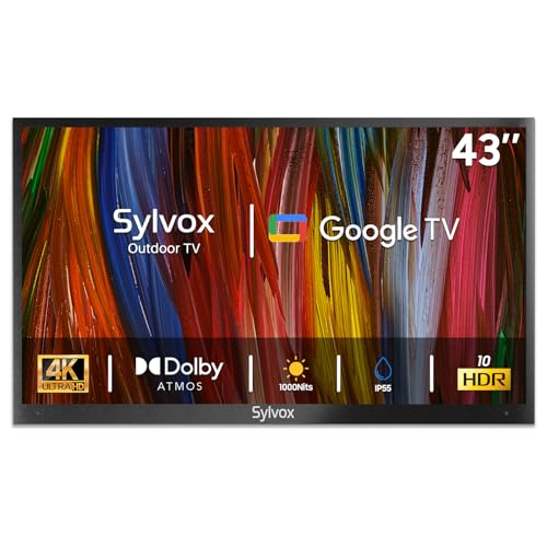SYLVOX Outdoor TV, 43 inch Smart TV Waterproof Outdoor TVs, 4K Weatherproof Television for Outside, Support Google Assistant, Chromecast, 1000 nit Brightness Partial Sun (Deck Pro 2.0/2024)