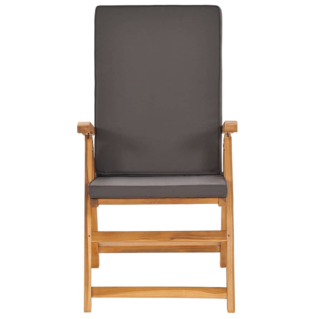 Set da pranzo da giardino in teak massiccio, grigio, con 6 sedie pieghevoli regolabili e cuscini confortevoli, foro per ombrellone, per terrazza e balcone