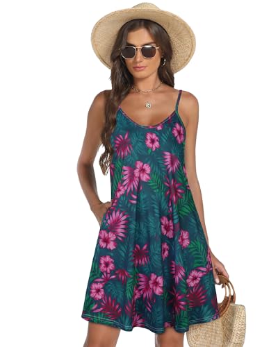 Image of elescat Womens Summer Dresses Spaghetti Strap V Neck Casual Sleeveless Sundress Beach Cover Ups with Pockets 2026
