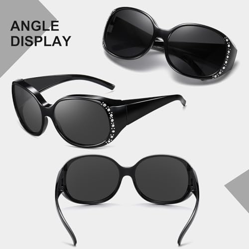 HAOLOTA Women's Polarized Fit Over Sunglasses with Rhinestone, Sun Glasses for Prescription Glasses UV400 Protection4