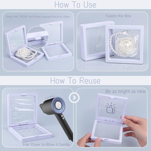Image of Floating Display Frame, Coin Display Case, Dustproof PE Film Transparent Jewelry Storage Box for Ring Necklace Bracelet, Coin, Jewelry per Availability (Small 5 pc White)