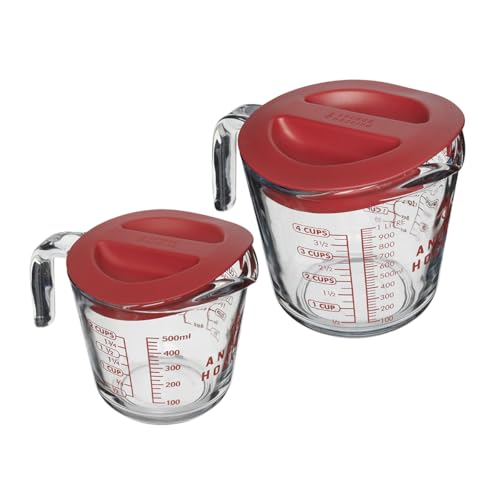 Lidded Measuring Cup Set (2-Piece, 2-Cup & 4-Cup with Red Lids, dishwasher safe)