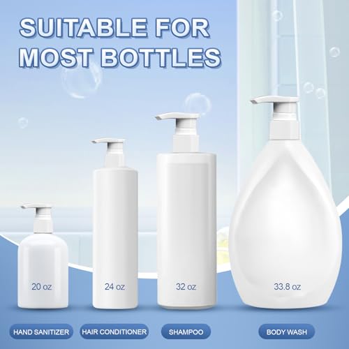 [2-Pack] Dispenser Pump, Shampoo/Conditioner, Leak Proof, Extended Trimmable Tube, Fits Most Bottles with 1-inch Bottle Mouth, Fits 33.8 oz Bottles, Plastic White, by luuckeeys4