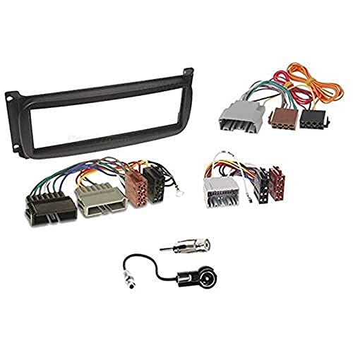 sound-way Kit Montage Autoradio, Cadre Façade 1 DIN avec Vide Poche, Cable Adaptateur Connecteur ISO, Adaptateur Antenne, Compatible avec Chrysler/Dodge/Jeep